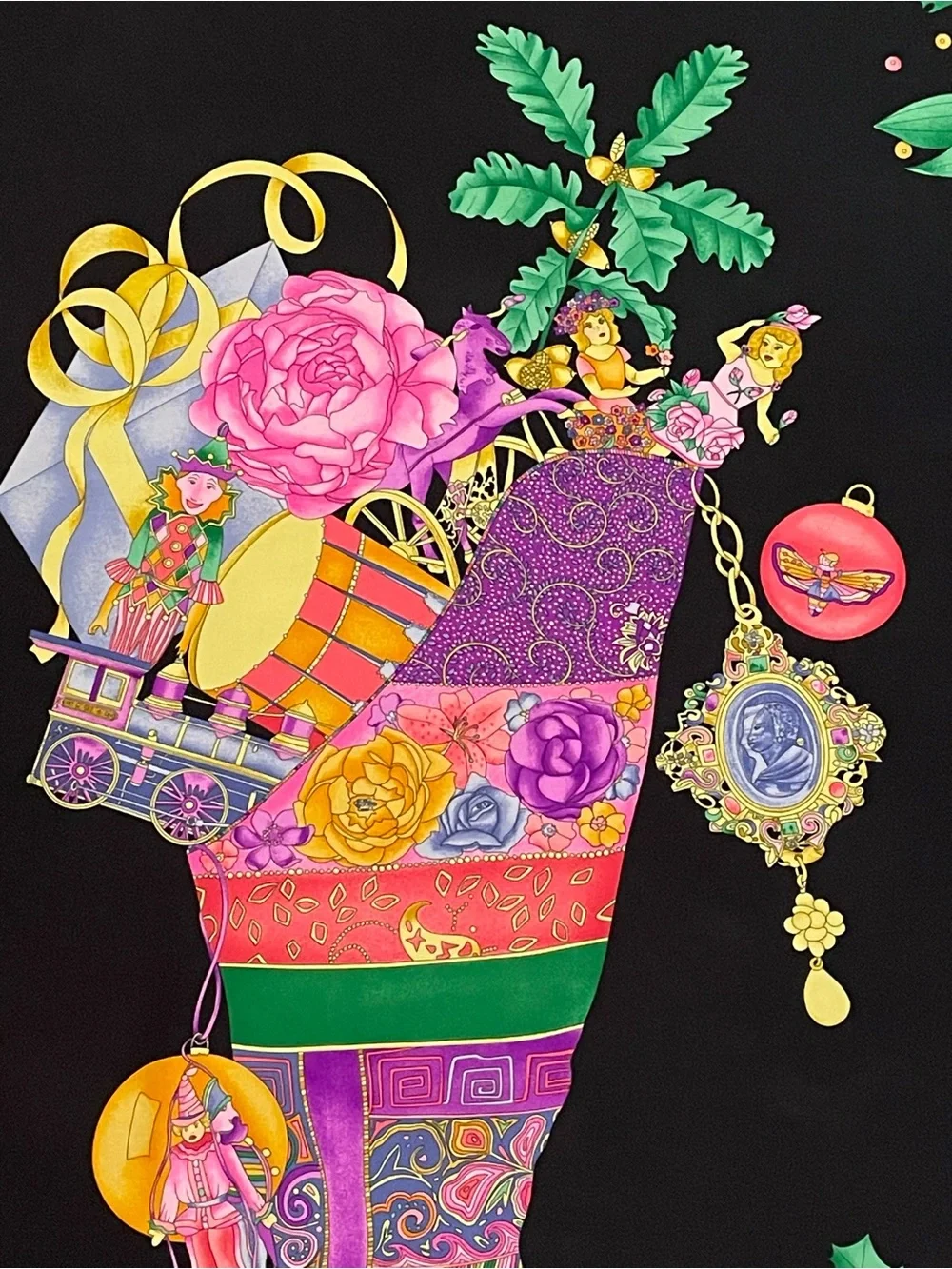 Stunning Rare Leonard Paris Scarf Silk Florescent Holiday Print 34 In Exc Cond